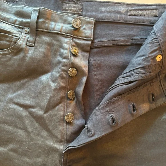 Citizens of Humanity Waxed Olivia Hi Rise Slim Black Shimmery Jeans Pants Sz 27 - Picture 8 of 16